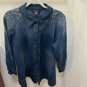 Ashro, sz 18w, embellished denim blouse jacket, smoke free home, washed